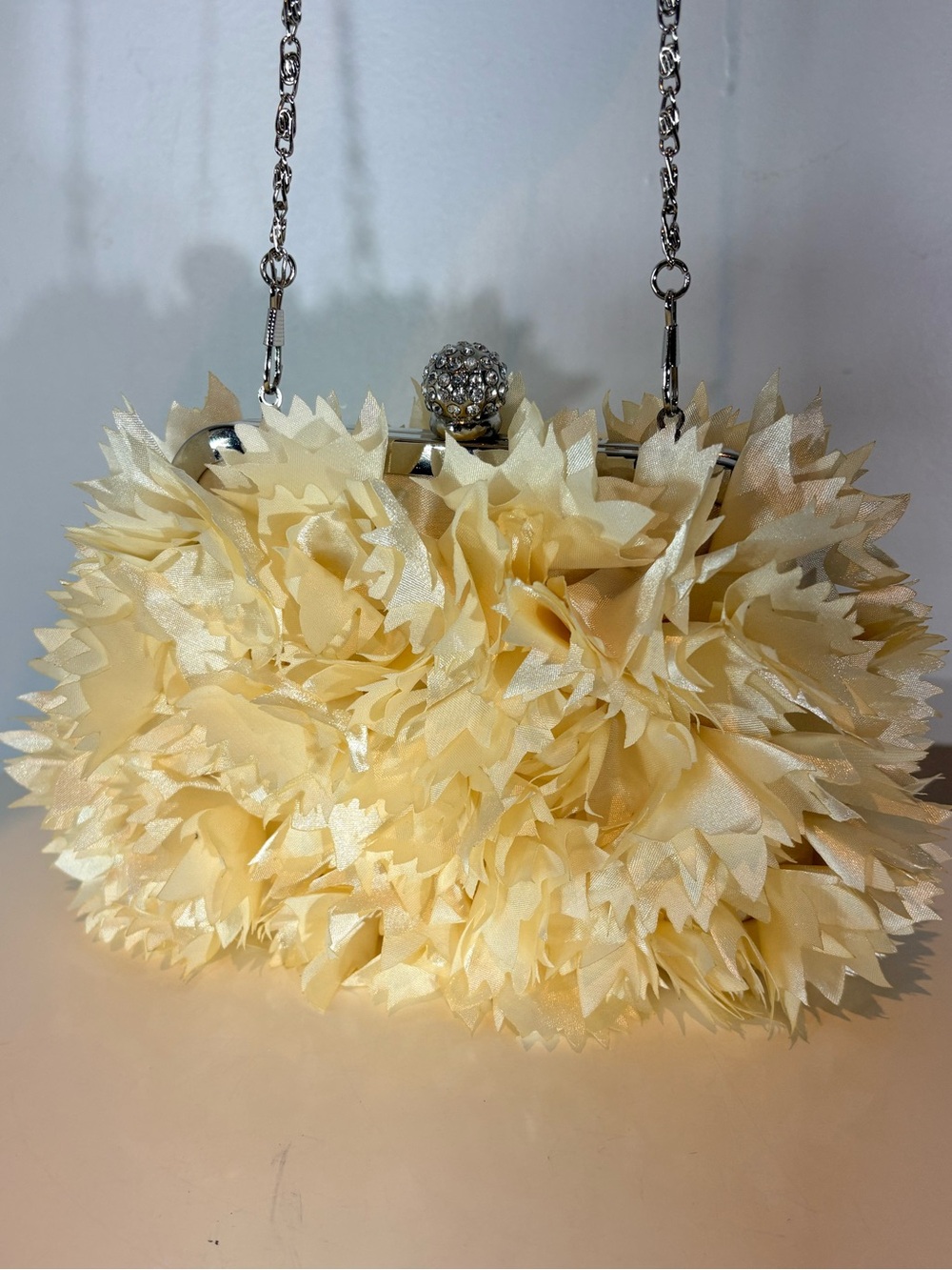 Simon Chang Floral Clutch Evening Bag Cream Rhinestone Clasp Wedding